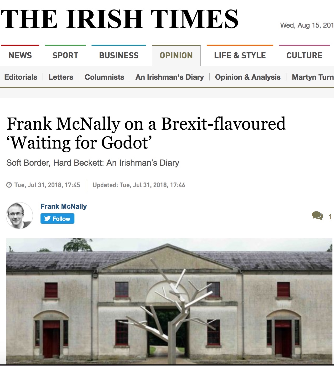 Soft Border, Hard Beckett: An Irishman’s Diary : Irish Times